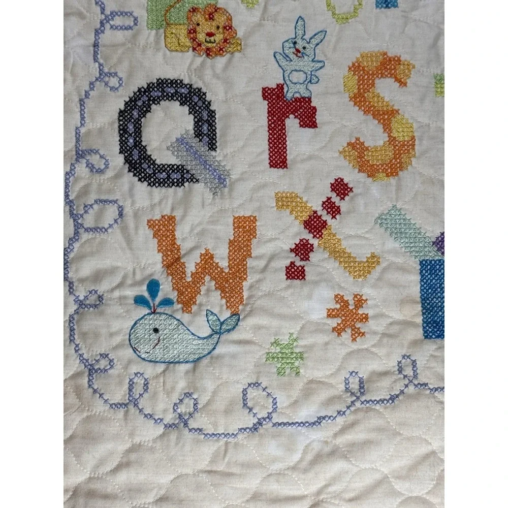 Vintage Hanging Cross Stitch Baby Quilt Alphabet Animals ABC Nursery Blanket